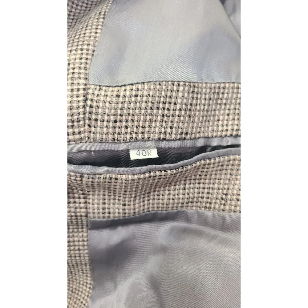 Neutral Silk Woven Tweed  2 Button Sport Jacket Coat Mens 40R Old Money Timeless